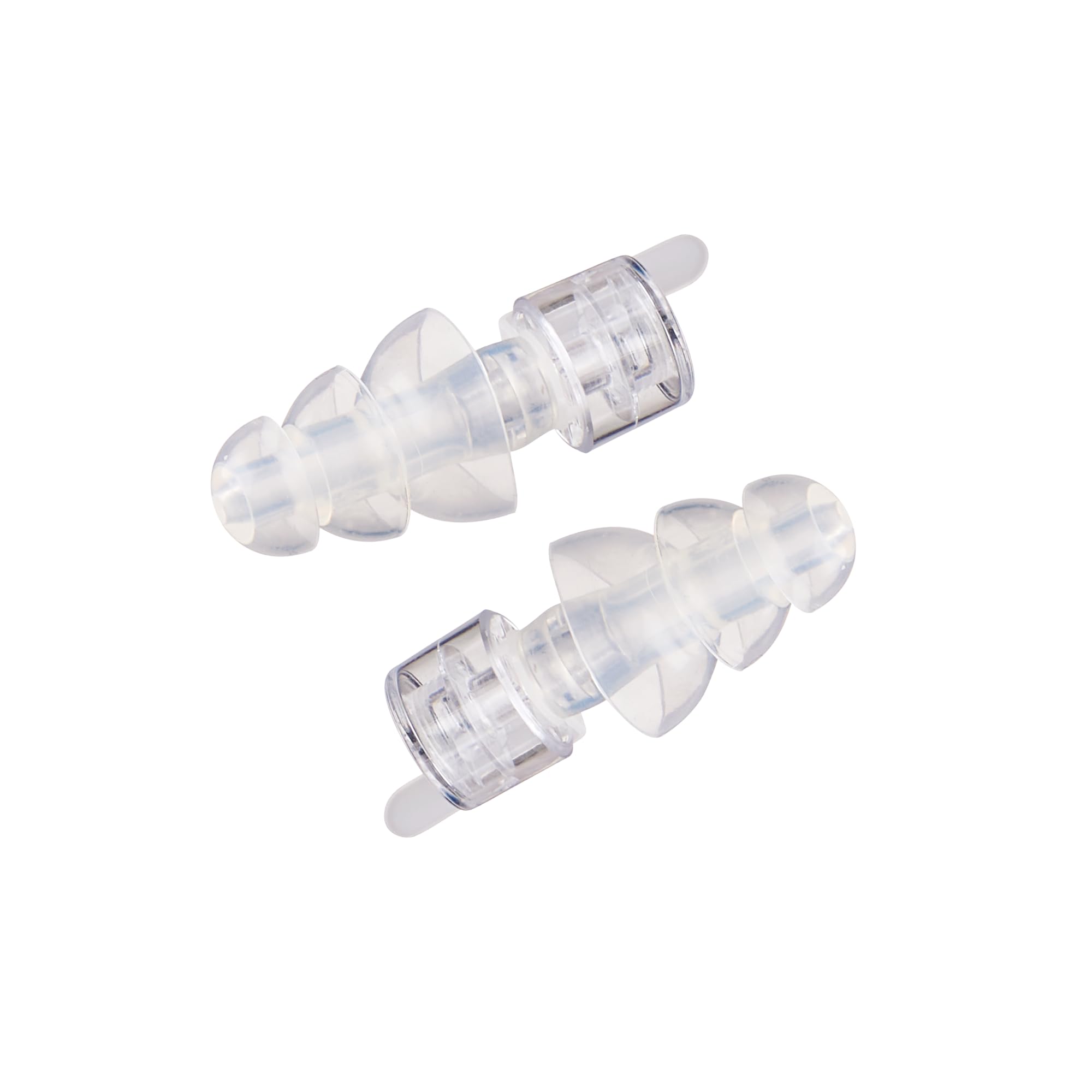 Etymotic ER20XS earplugs closeup showing clear, reusable protection.