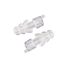 Etymotic ER20XS earplugs closeup showing clear, reusable protection.