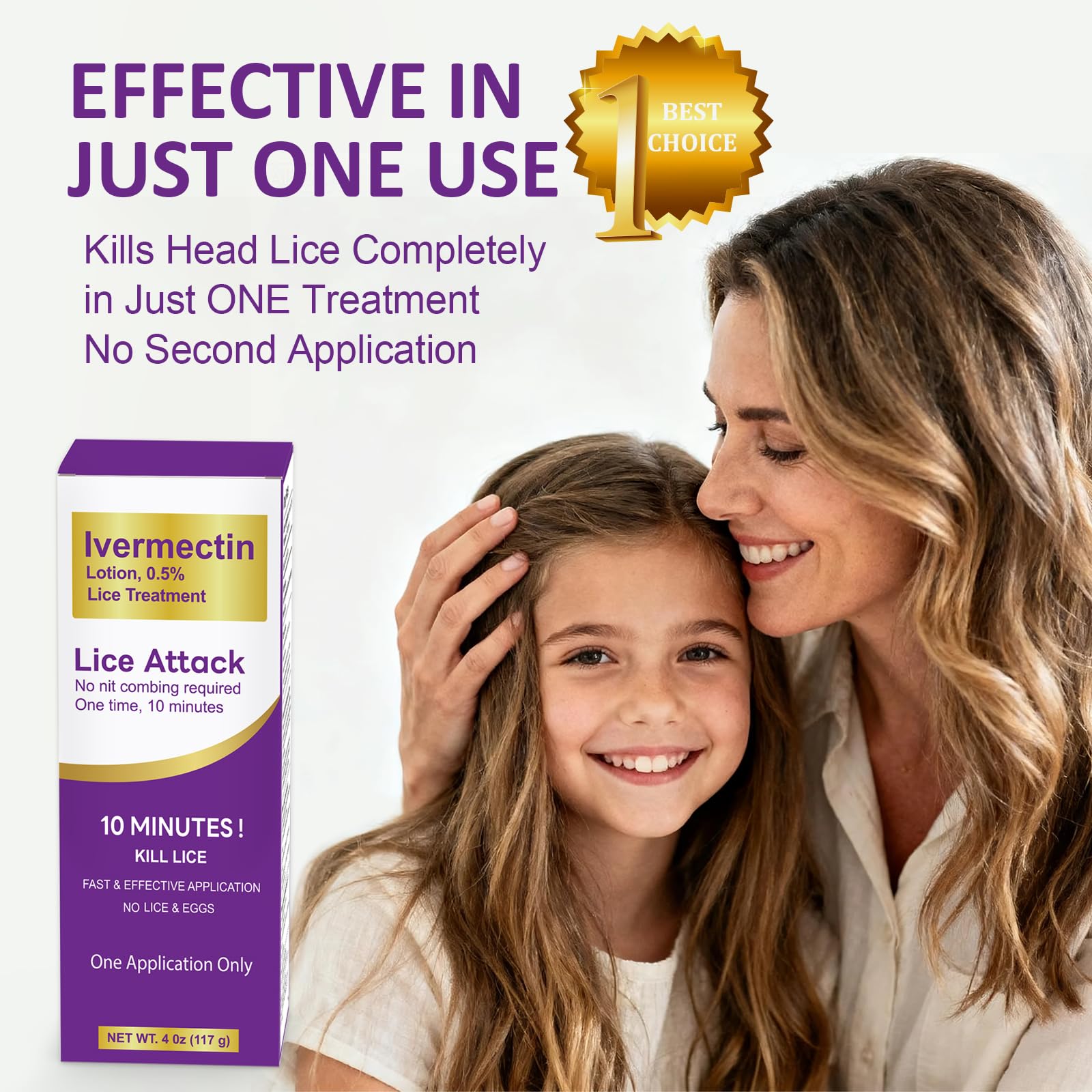 Applying the lice treatment to dry hair with Etzion.