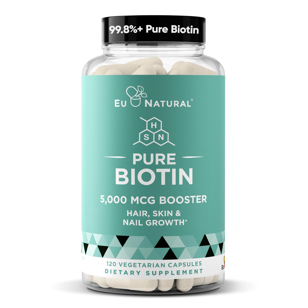 Eu Natural Biotin 5000 mcg bottle for daily use to support hair and nails