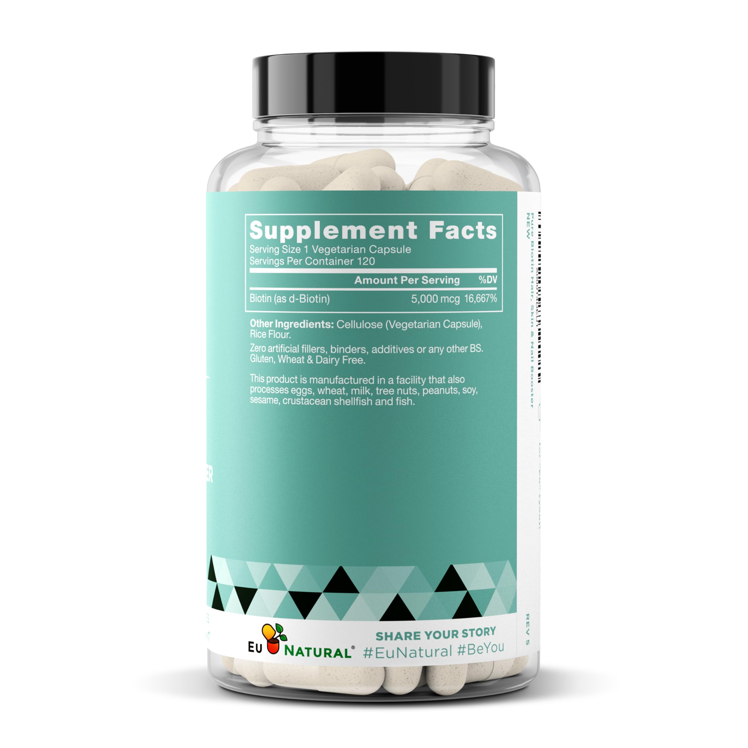 Daily-use scene with Eu Natural Biotin 5000 mcg capsules beside morning routine