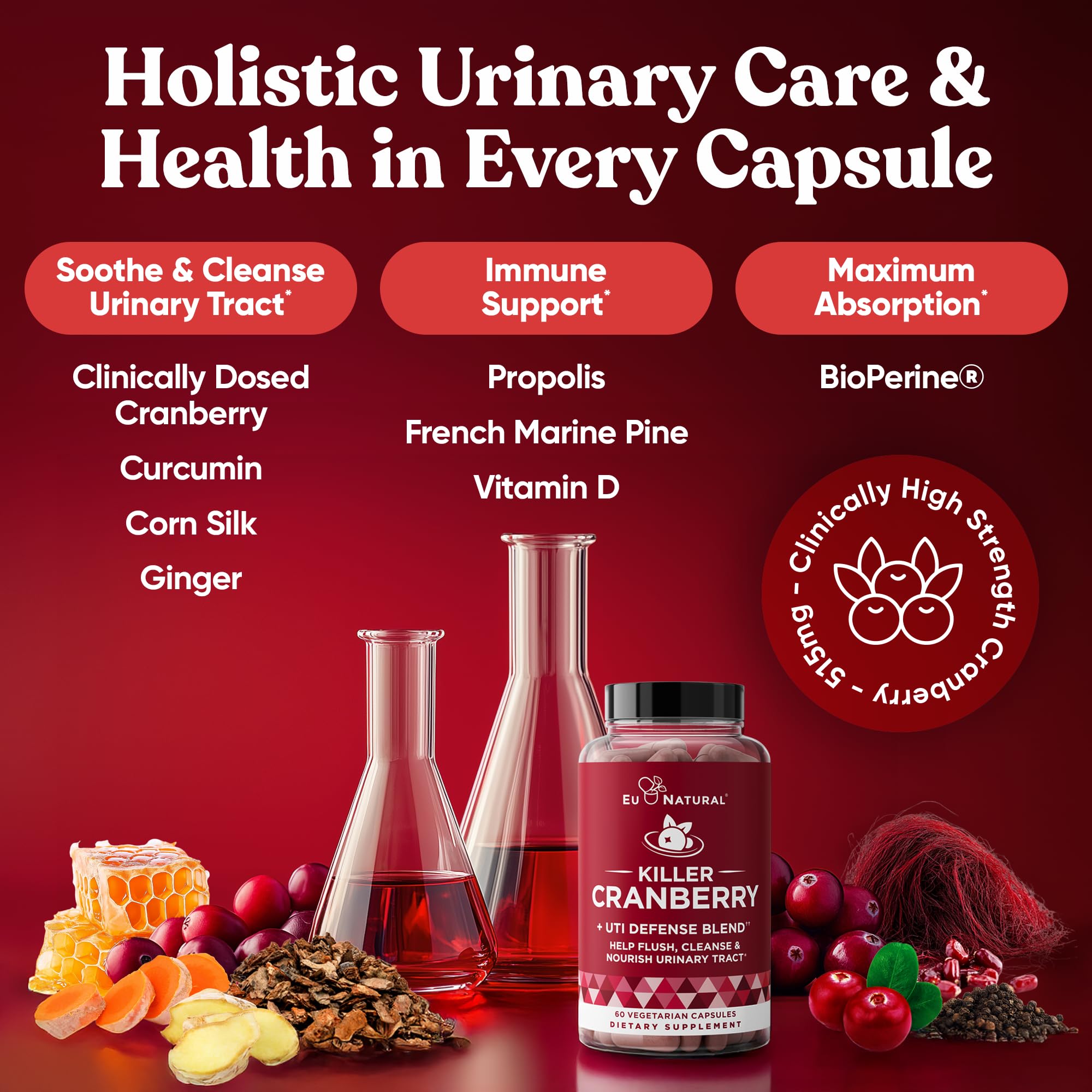Eu Natural clinically studied cranberry extract dose visual for urinary support.