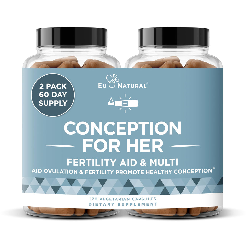 Eu Natural Conception bottle front showing vegan prenatal support for women
