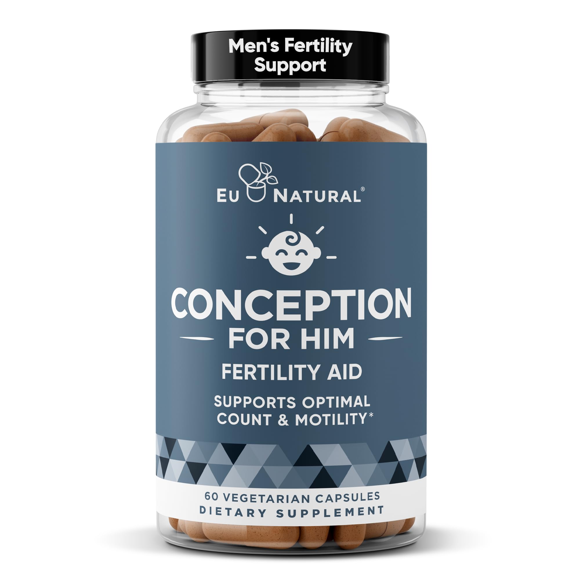Eu Natural Conception For Him bottle front showing vegan capsules for daily male fertility support