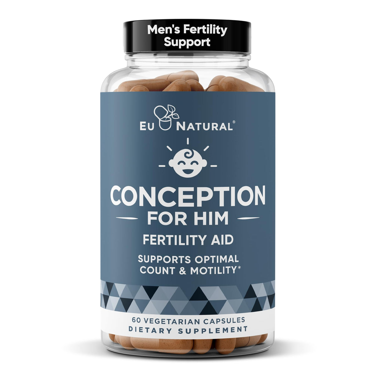 Eu Natural Conception For Him bottle front showing vegan capsules for daily male fertility support