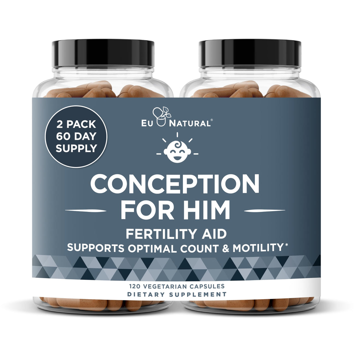 Eu Natural Conception For Him bottle highlighting vegetarian capsules for daily fertility support