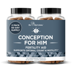 Eu Natural Conception For Him bottle highlighting vegetarian capsules for daily fertility support