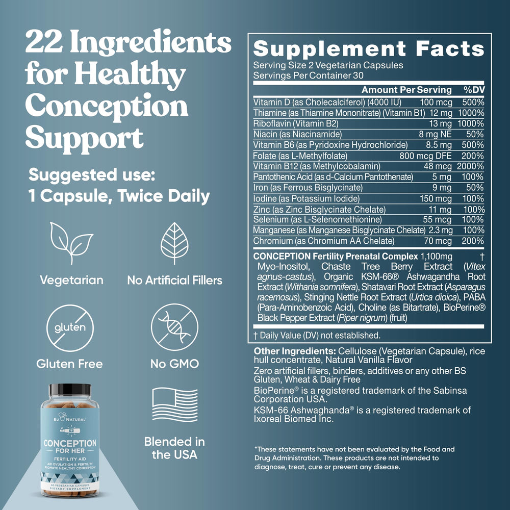 Gluten-free vegan formula label on Eu Natural Conception bottle