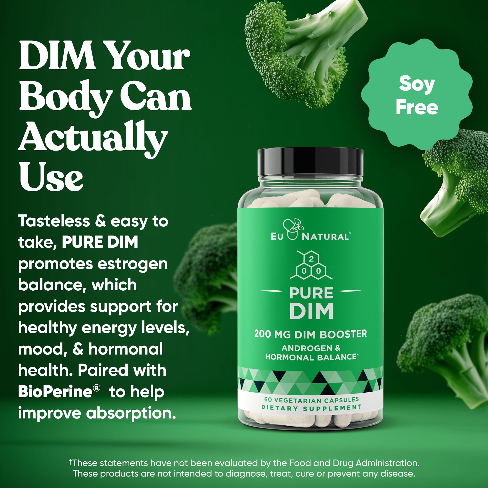 Eu Natural DIM Pure bottle pouring capsules suggests daily use.