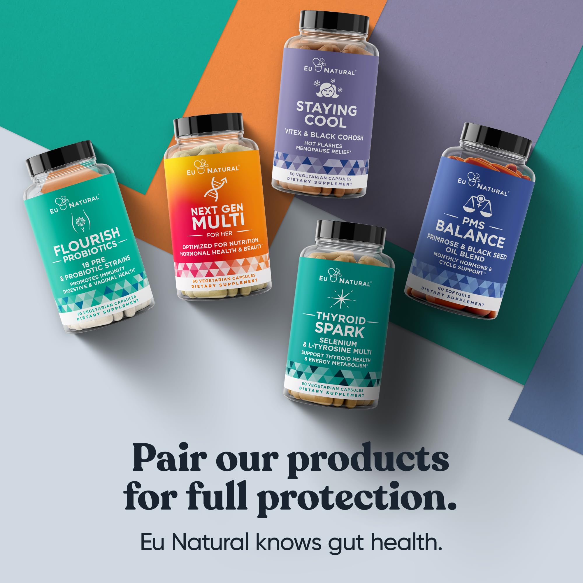 Flourish Probiotics packaging close-up featuring purity and safety claims.