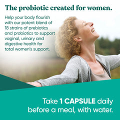 Packaging display of Flourish Probiotics with 18 clinical strains.