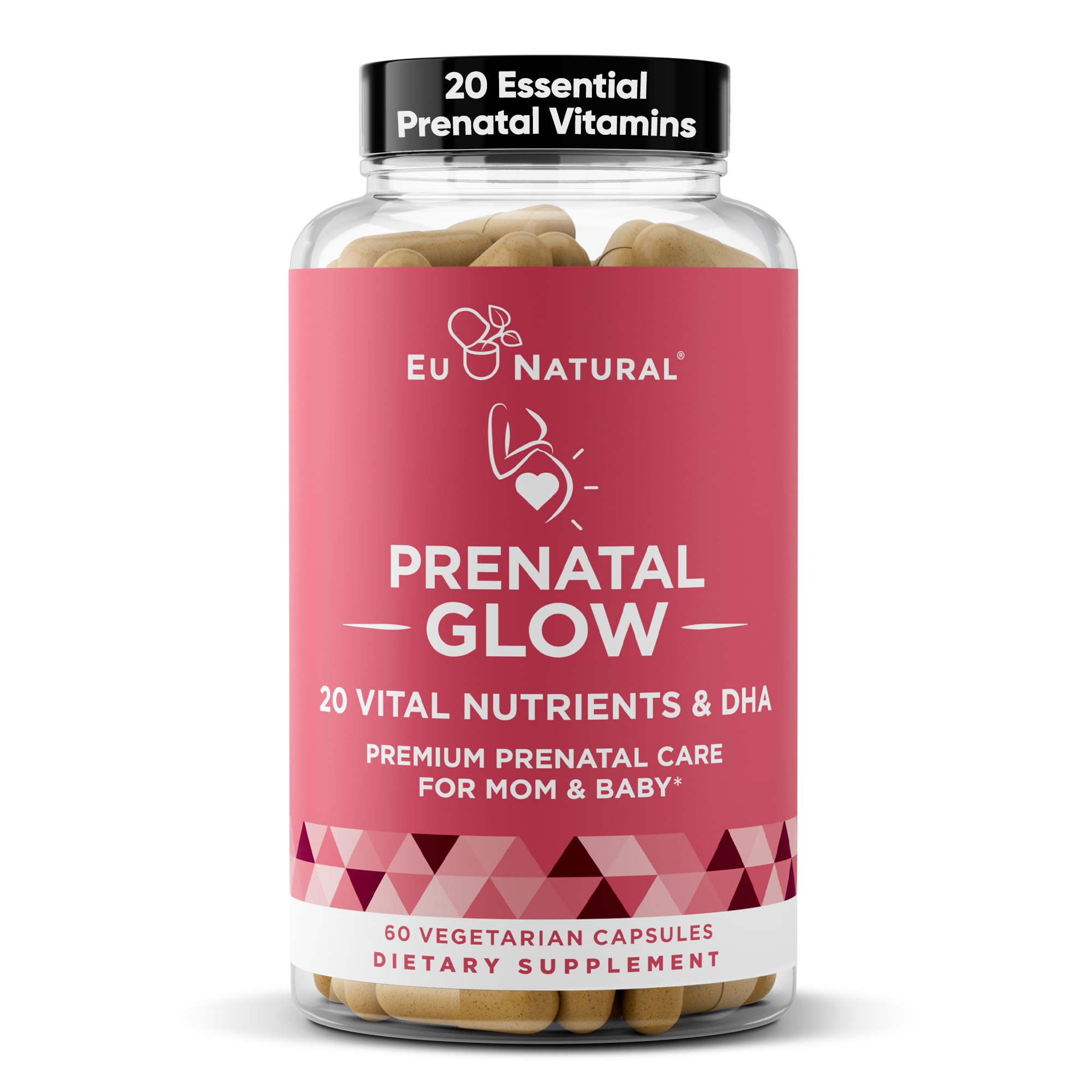 Eu Natural Glow Prenatal bottle with 60 capsules for daily pregnancy support