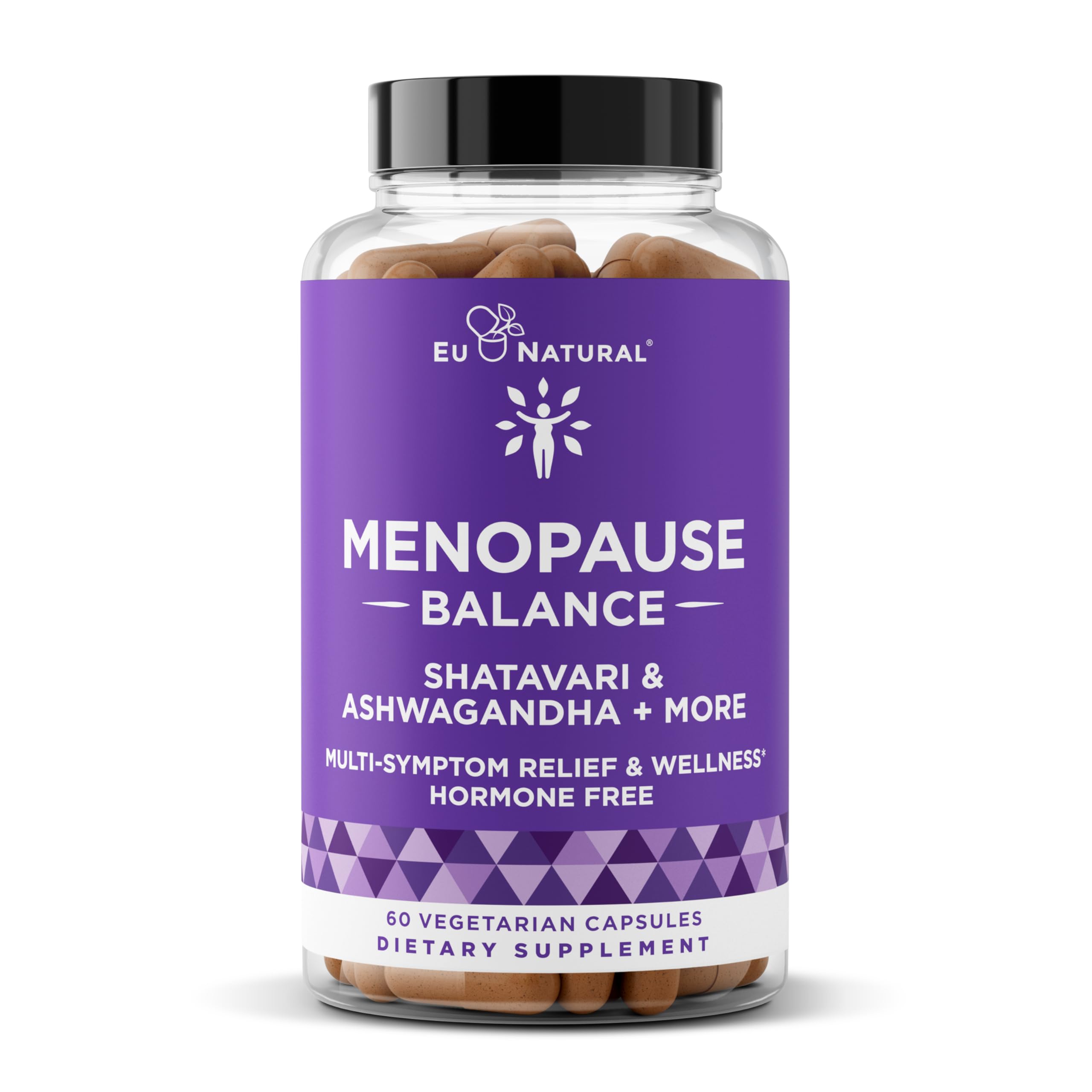 Eu Natural Menopause Balance bottle close-up showing doctor-formulated multi-symptom support