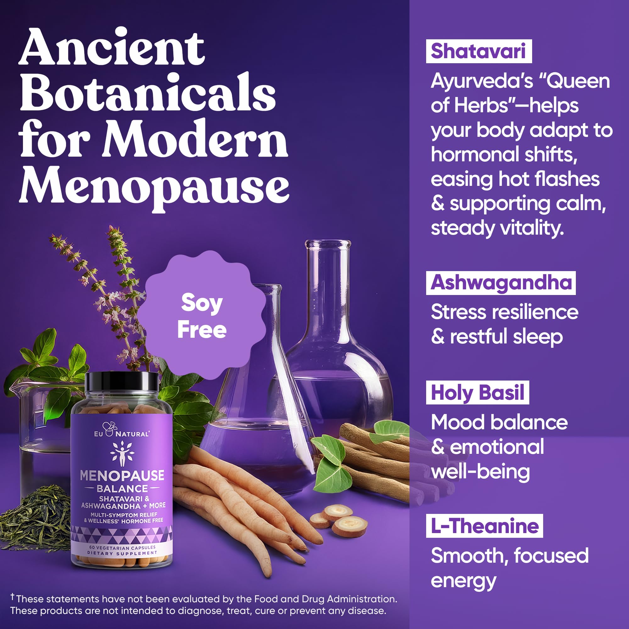 Eu Natural Menopause Balance capsules on white surface for vegetarian daily wellness