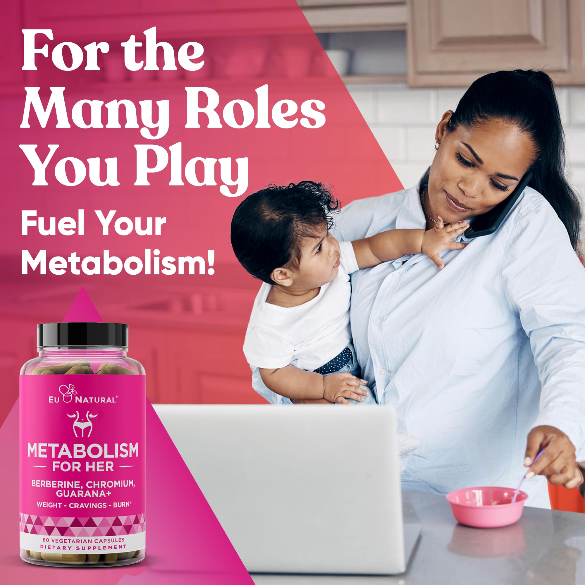 Eu Natural Metabolism for Her bottle on desk ready for daily regimen