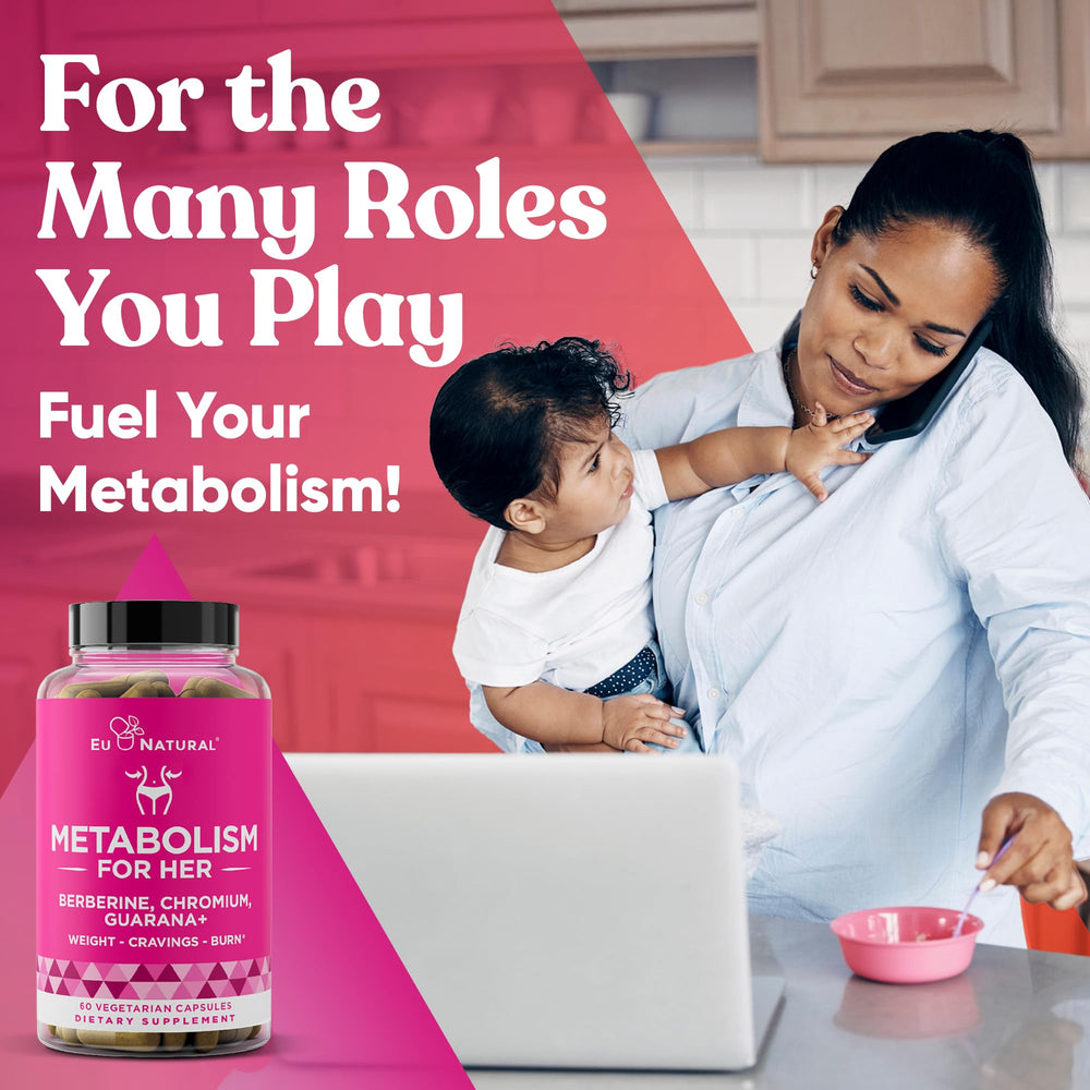 Eu Natural Metabolism for Her bottle on desk ready for daily regimen