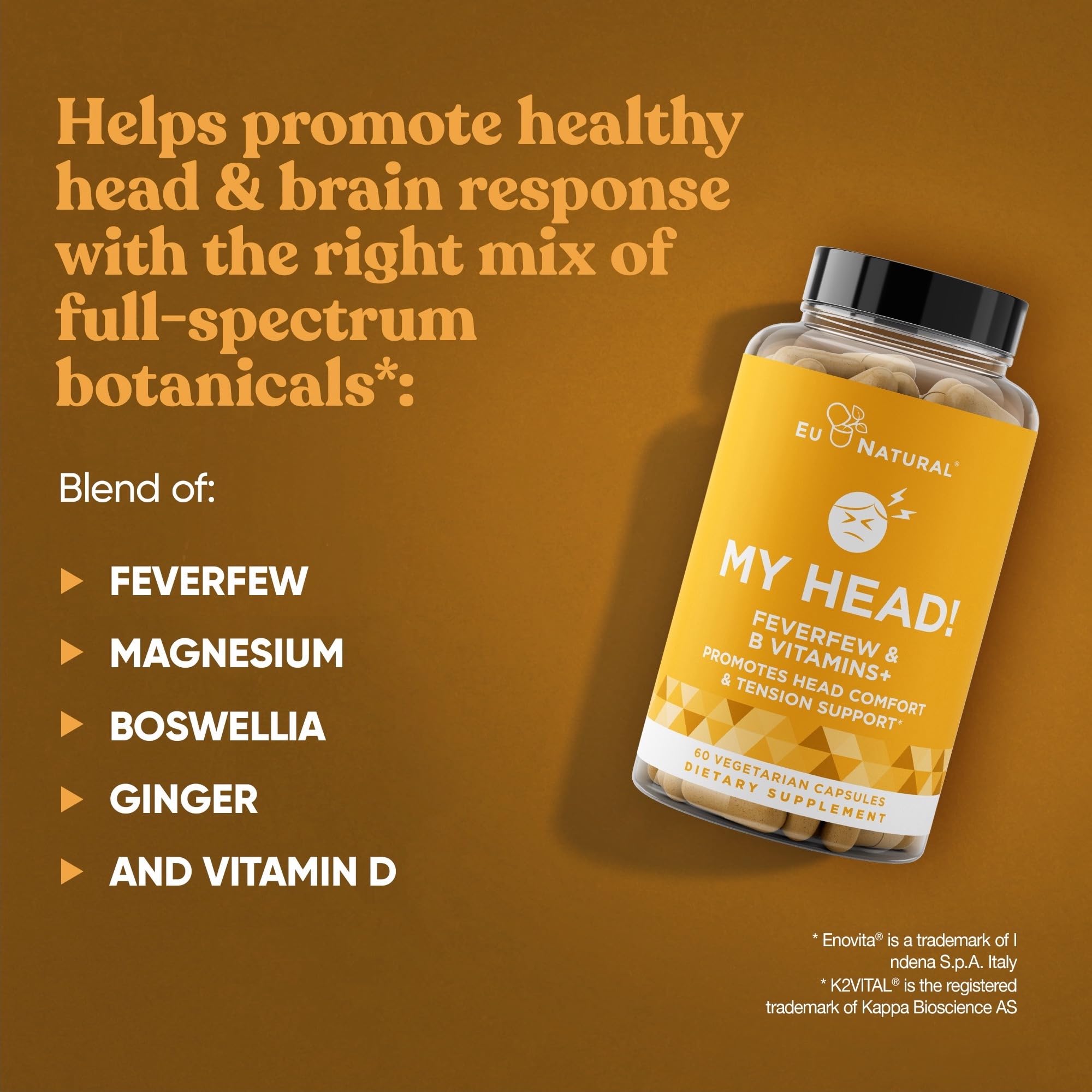 Eu Natural My Head ingredients feverfew and boswellia highlighted for head comfort.