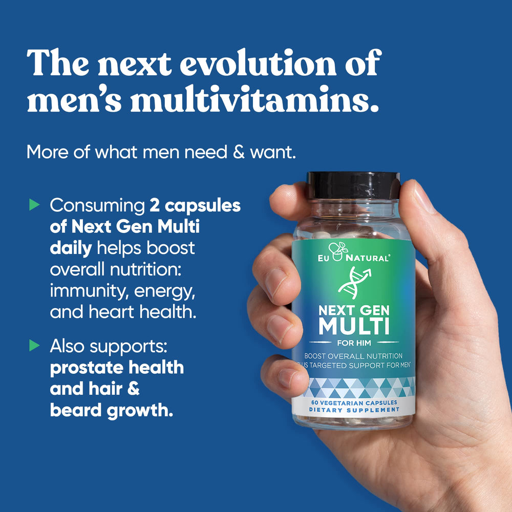 Eu Natural Next Gen Multi-Him bottle back highlights ingredients and directions.