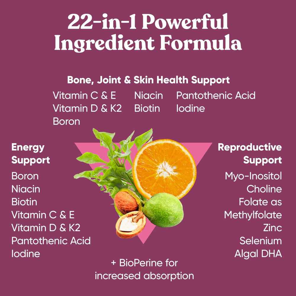 Eu Natural Next Gen multivitamin nutrition label highlighting 22 nutrients