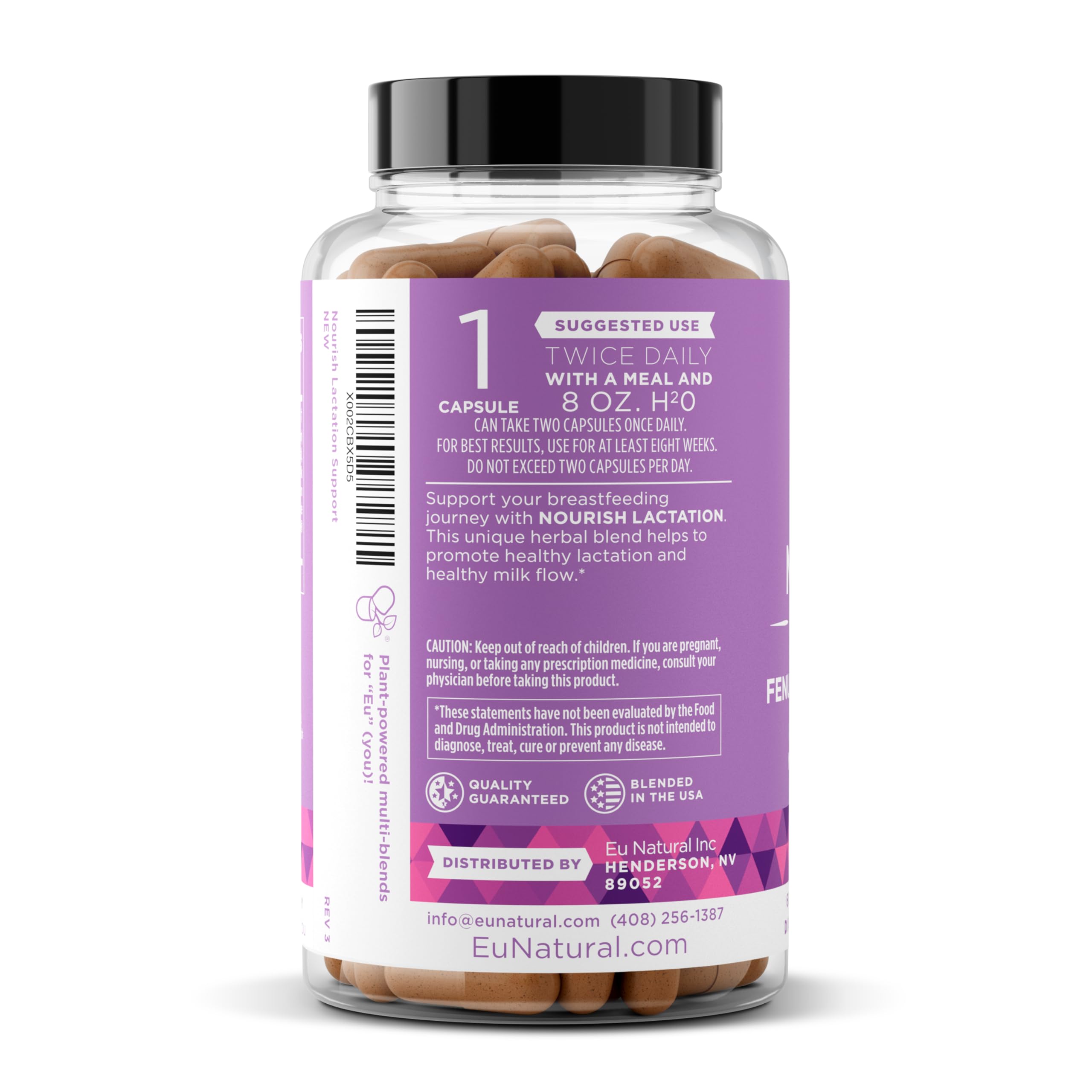 Clear dosage guidance: take Nourish capsules twice daily with meals.