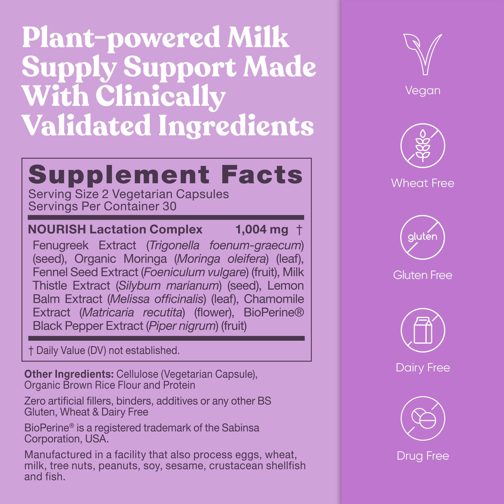 Fennel seed in Nourish supports milk quality for infant feeding.