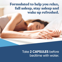 Eu Natural Serenity Sleep label closeup emphasizes magnesium and melatonin for restful nights.
