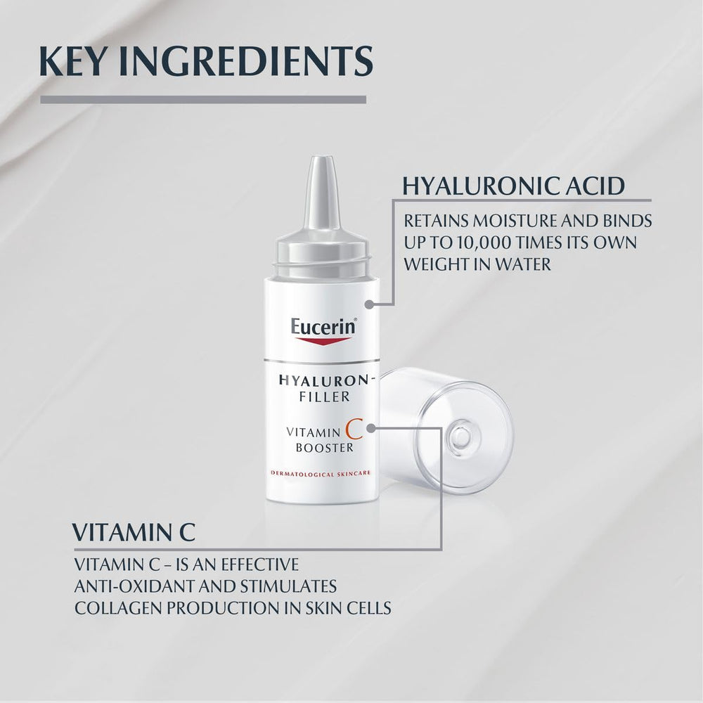 Eucerin Hyaluron-Filler Vitamin C Booster texture close-up shows a refreshing, lightweight gel.