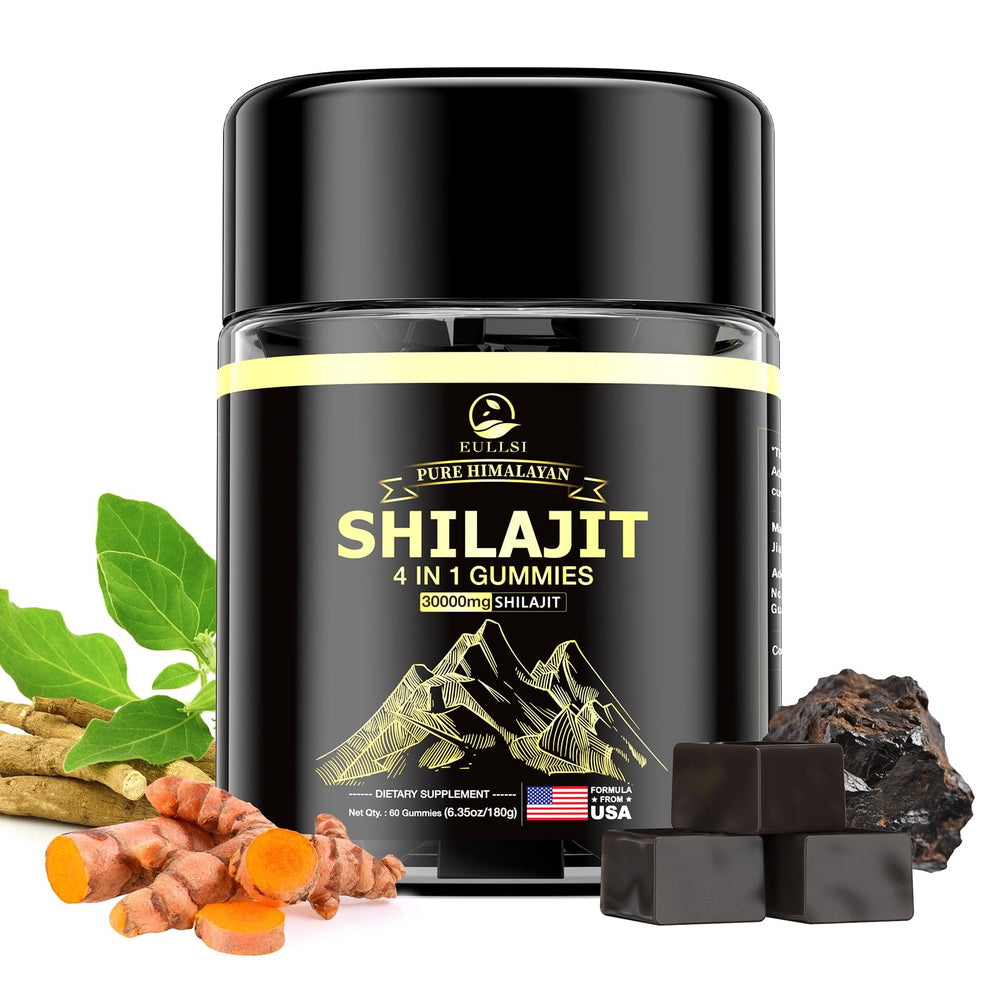 Eullsi Pure Shilajit gummies bottle front with berry flavor for daily energy.