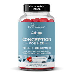 Eu Natural Conception for Her strawberry gummies bottle shows tasty preconception support