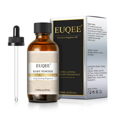 EUQEE Baby Powder fragrance oil bottle in amber glass for long-lasting diffusion.