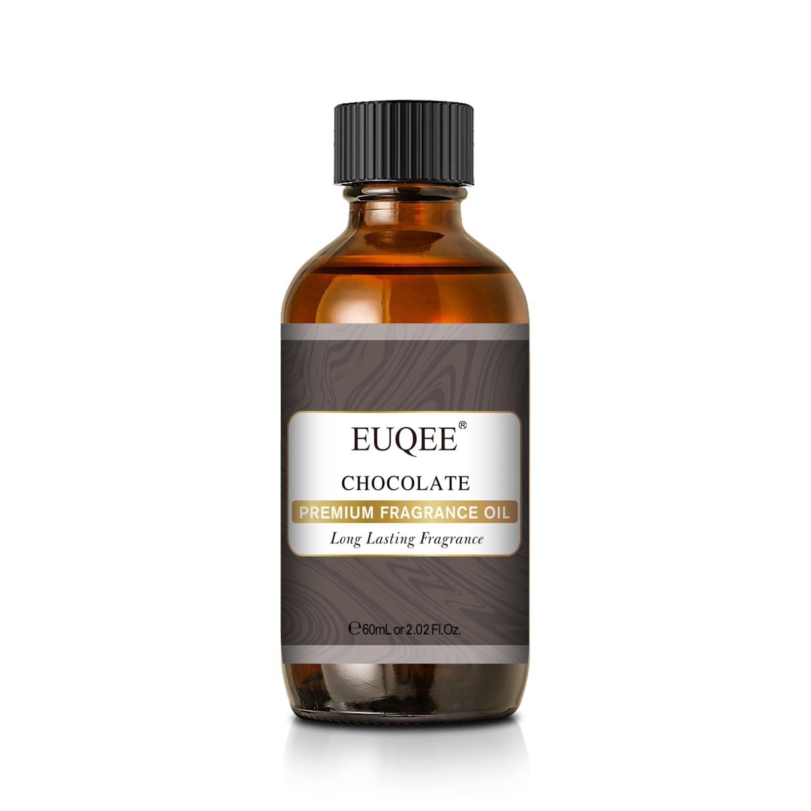 EUQEE Chocolate Fragrance Oil bottle guarded by amber glass to preserve longevity