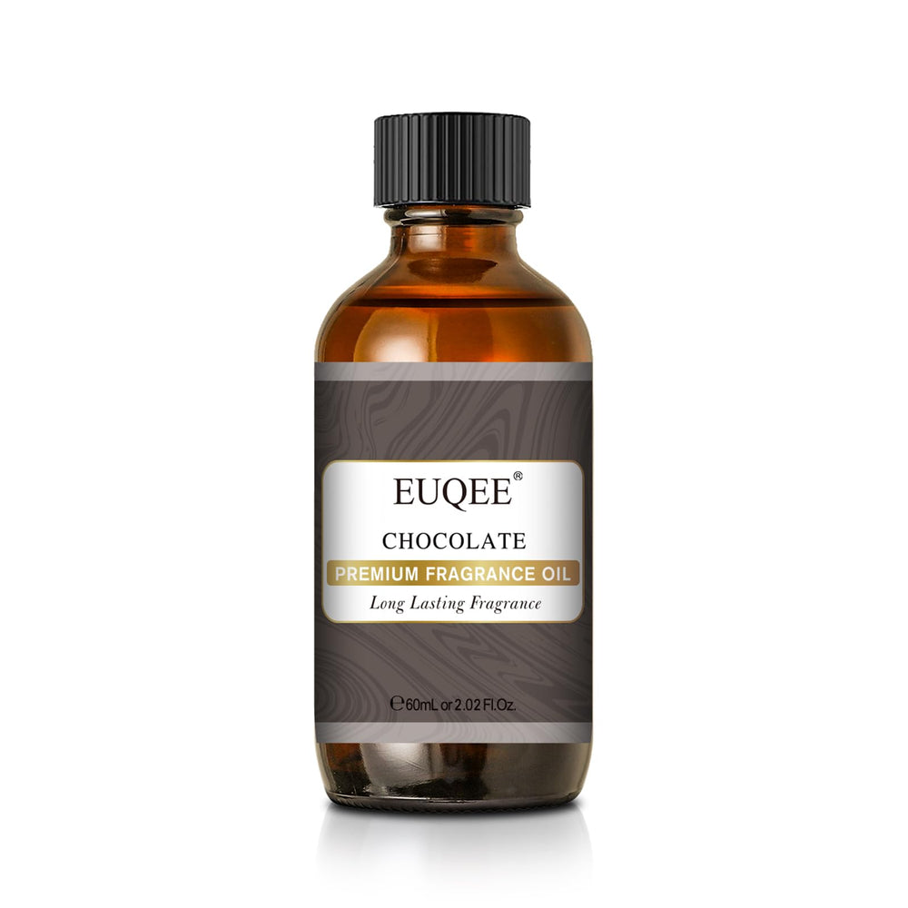 EUQEE Chocolate Fragrance Oil bottle guarded by amber glass to preserve longevity