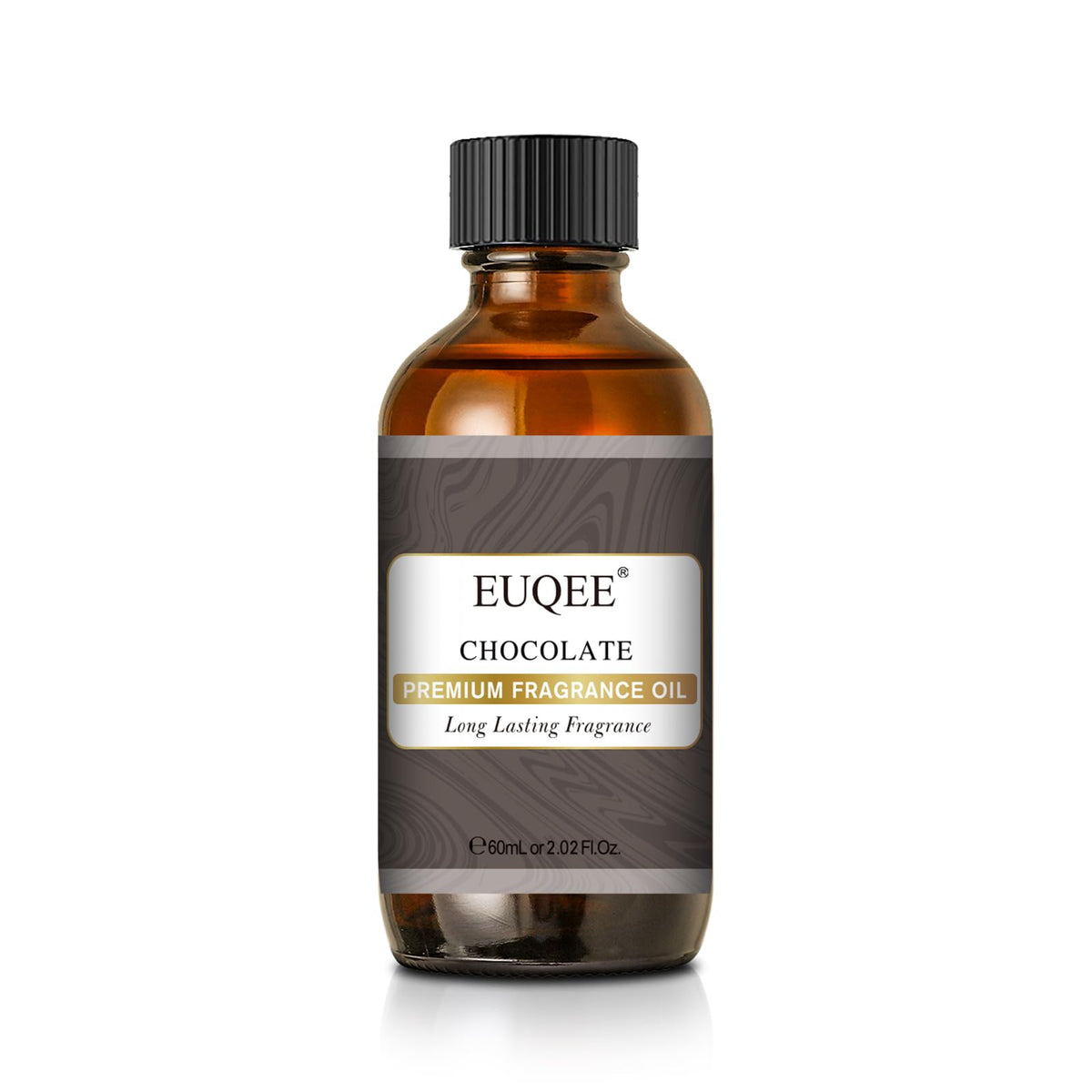 EUQEE Chocolate Fragrance Oil bottle guarded by amber glass to preserve longevity