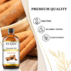 EUQEE Cinnamon essential oil in a diffuser setup for cozy ambiance
