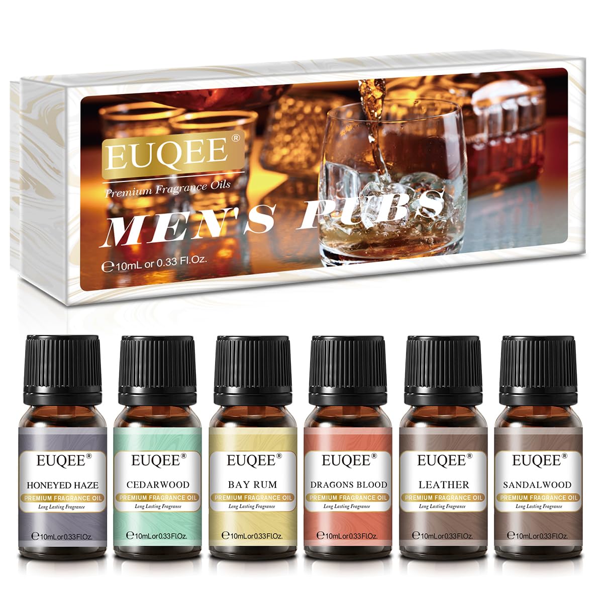 EUQEE Leather fragrance oil bottle 10ml for men, ideal for confident scent layering.