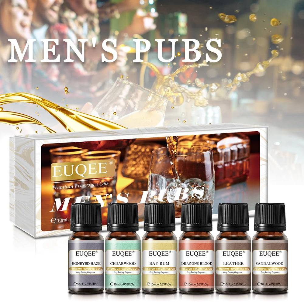 EUQEE Men's Pubs gift box, 6x10ml oils, ready for gifting.
