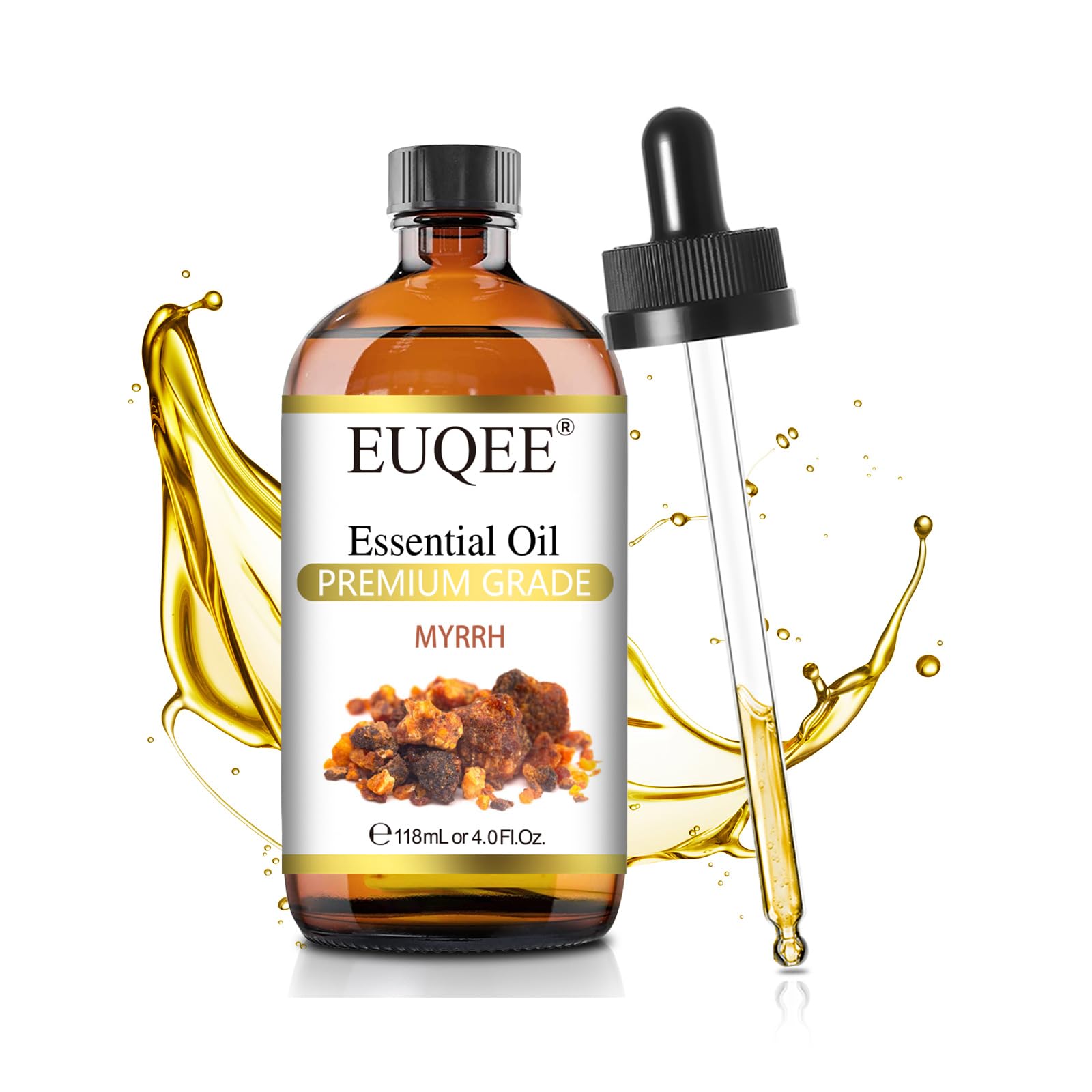 EUQEE Mirra aceite, botella de vidrio ámbar protege la calidad y la luz solar