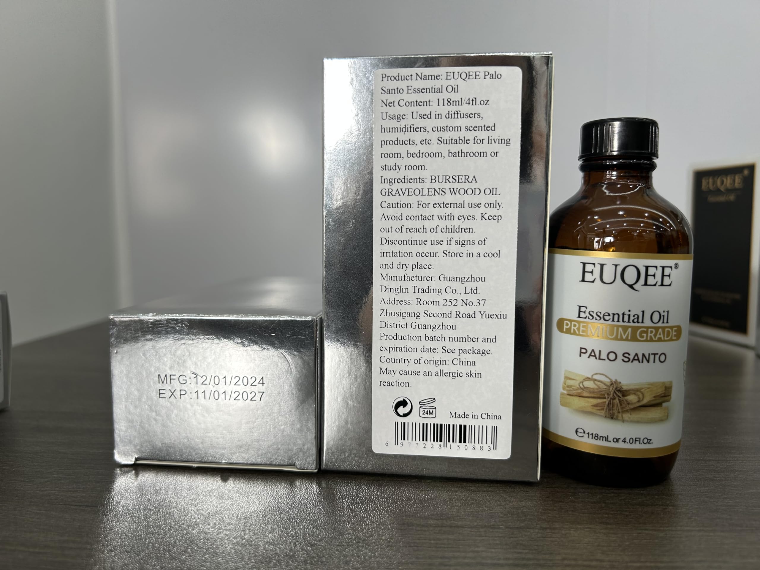 EUQEE Palo Santo essential oil bottle supports daily aroma rituals