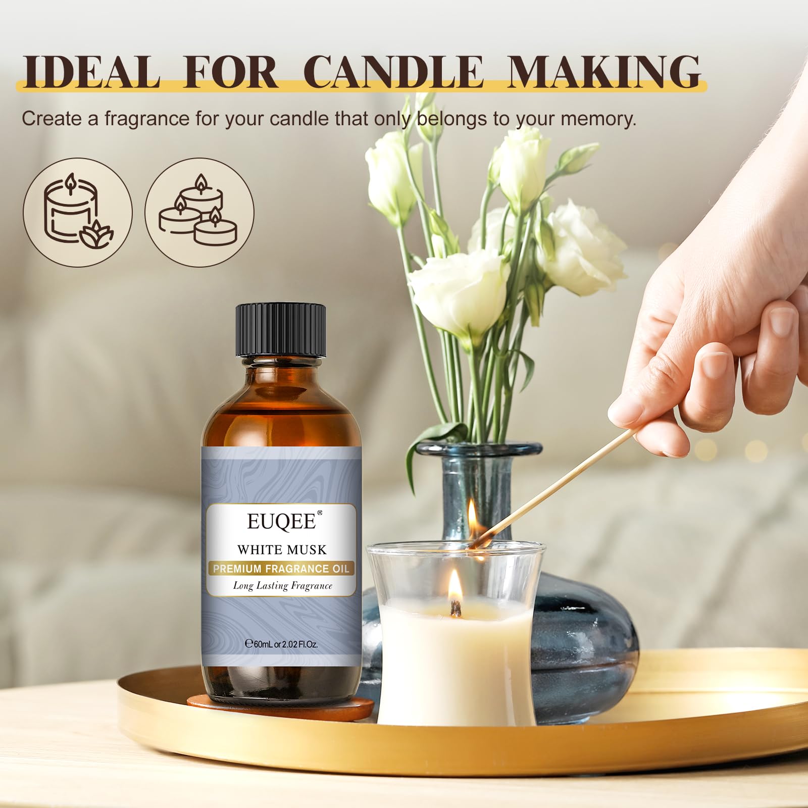 Gift box packaging featuring EUQEE White Musk fragrance oil