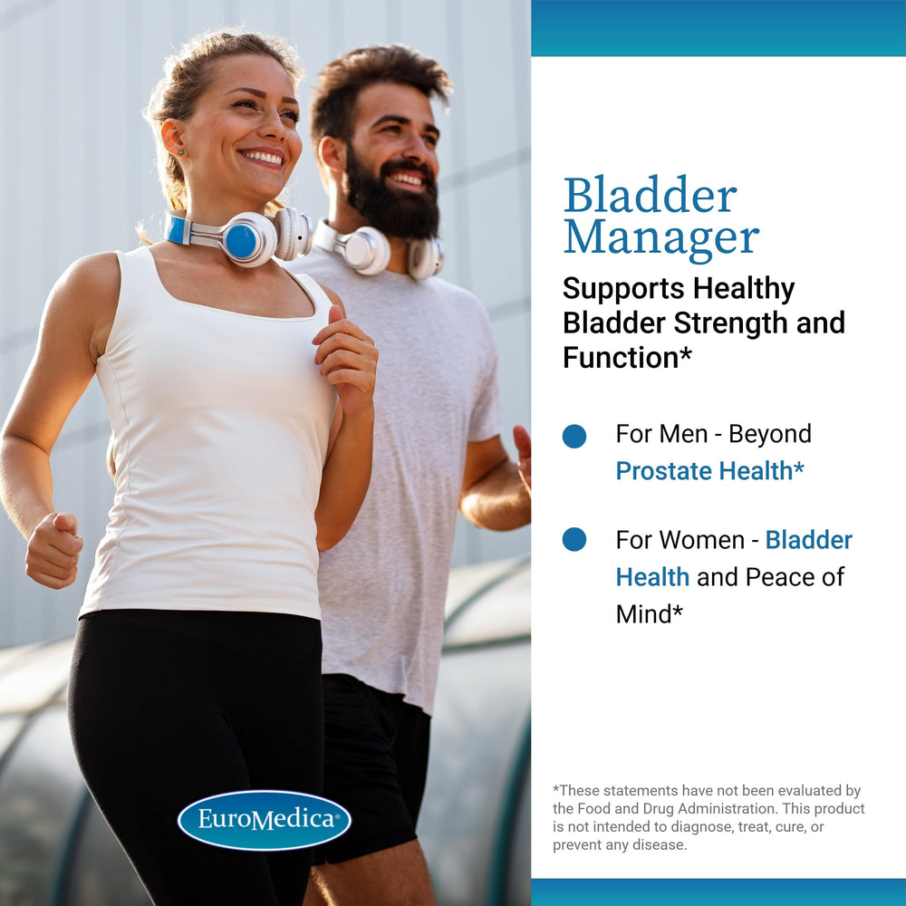 EuroMedica Bladder Manager capsules featuring Angelica leaf extract for natural bladder support.