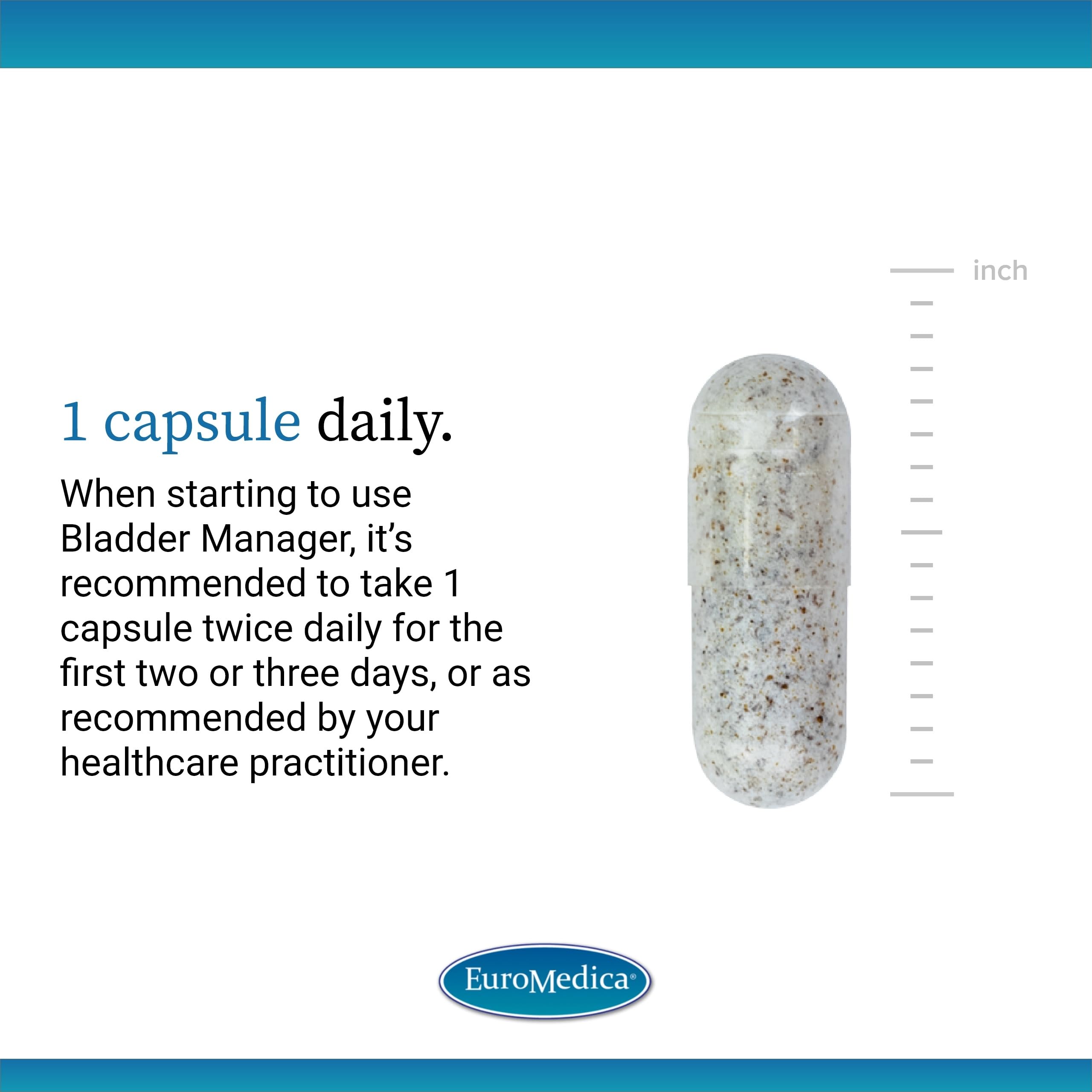 EuroMedica Bladder Manager label details show allergen-friendly vegan formula.