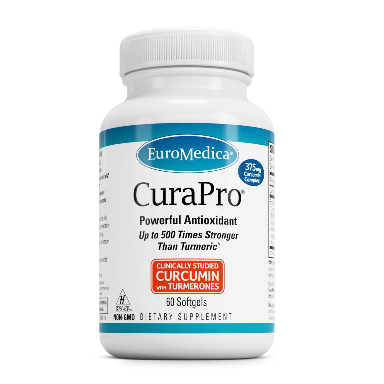 EuroMedica CuraPro bottle front highlighting branding for reliable daily antioxidant support.