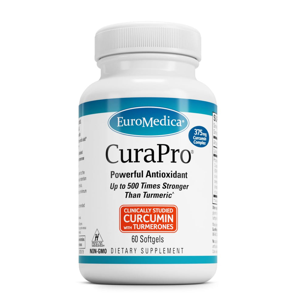 EuroMedica CuraPro bottle front highlighting branding for reliable daily antioxidant support.