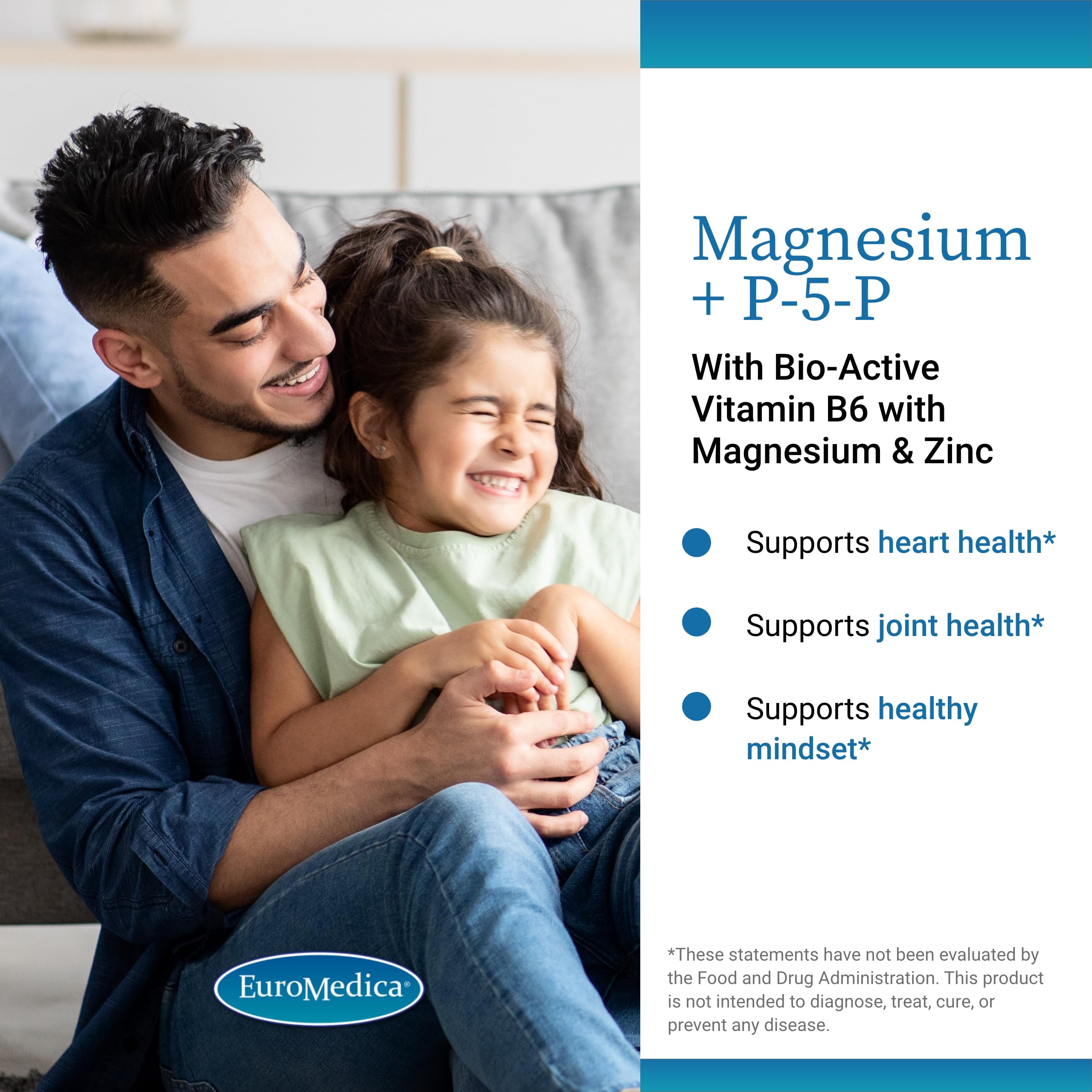 EuroMedica Magnesium + P-5-P label emphasizes active B6 and zinc chelation
