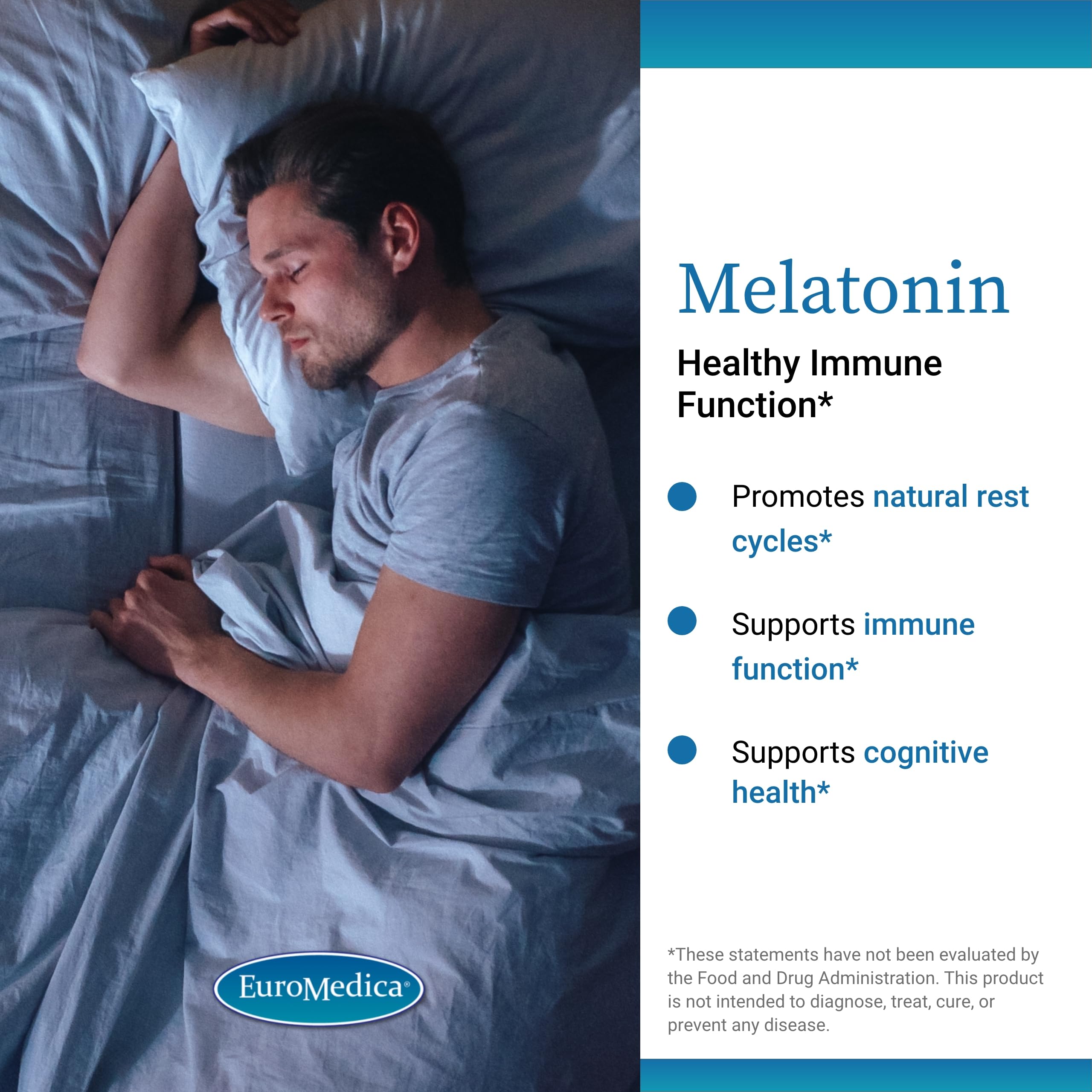 EuroMedica Melatonin gluten-free label emphasizes allergen-friendly formulation.