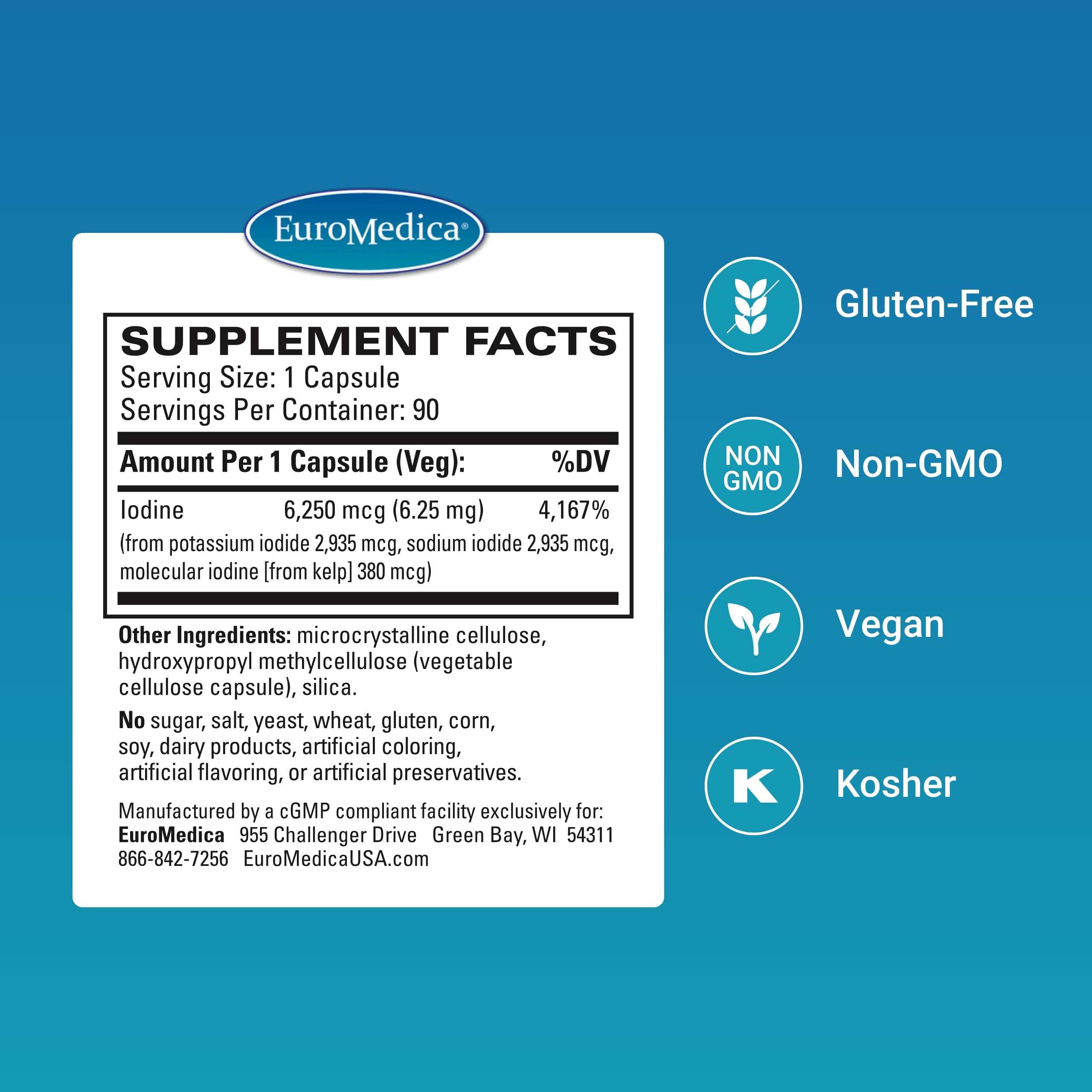 Close-up of EuroMedica Tri-Iodine capsules for daily hormone balance.