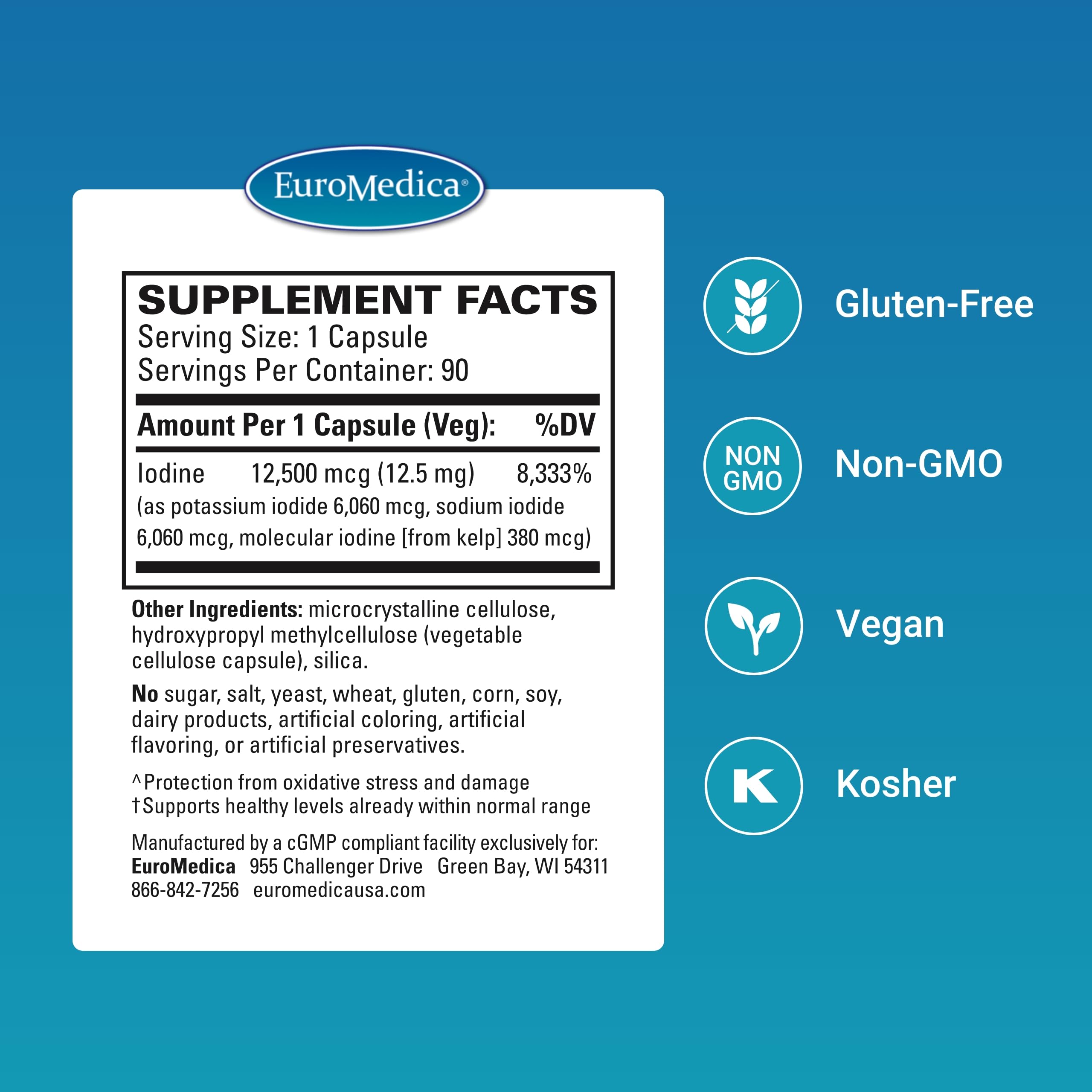 EuroMedica Tri-Iodine capsules; convenient daily dose for hormone balance.