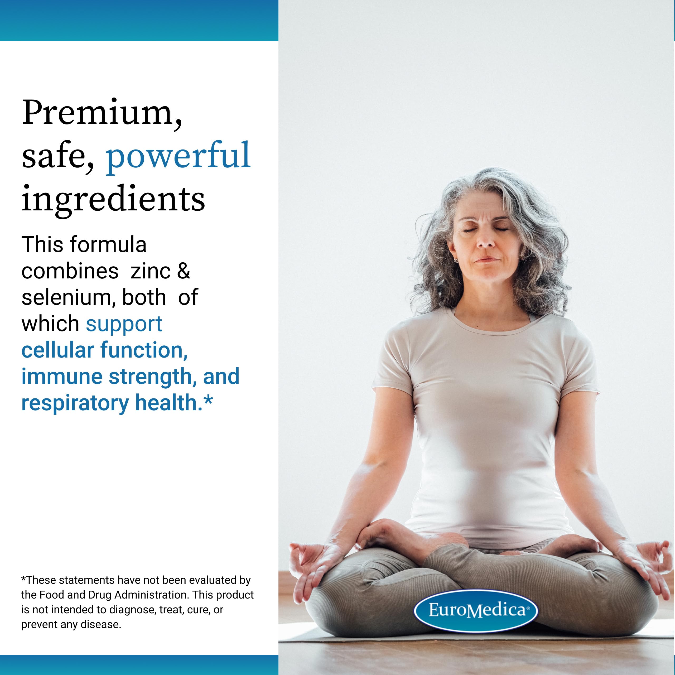 EuroMedica Zinc Plus Selenium packaging, clear allergen-free benefits for everyday wellness.
