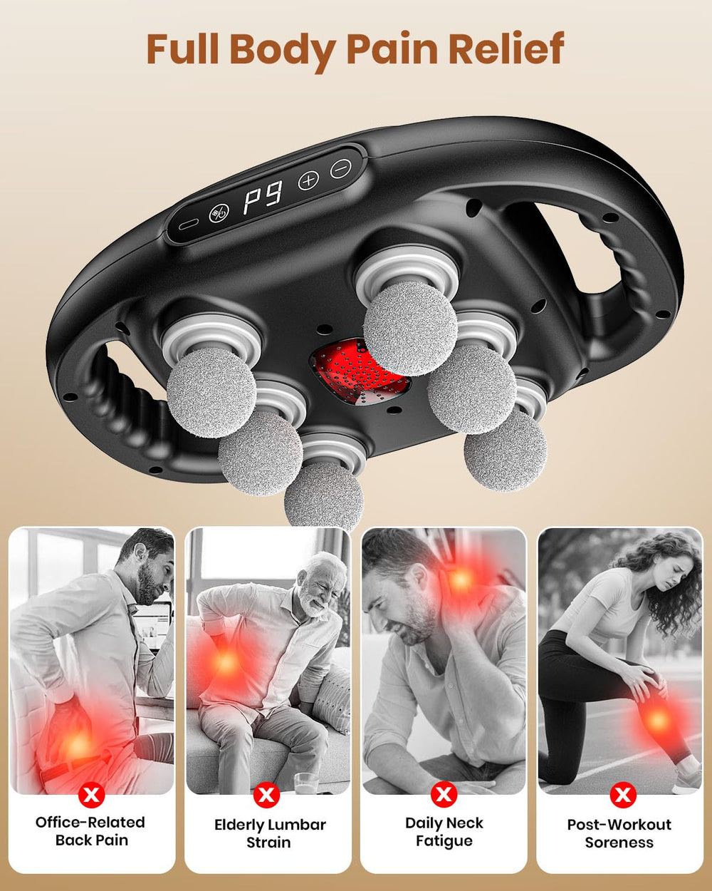 EURPMASK 6-Head Massage Gun battery indicator, long-lasting power for uninterrupted sessions.