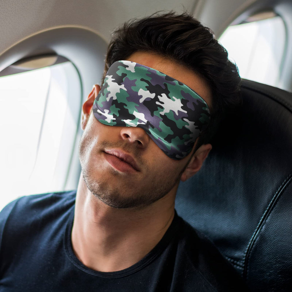 Eurzom camo sleep mask size reference compared to hand.